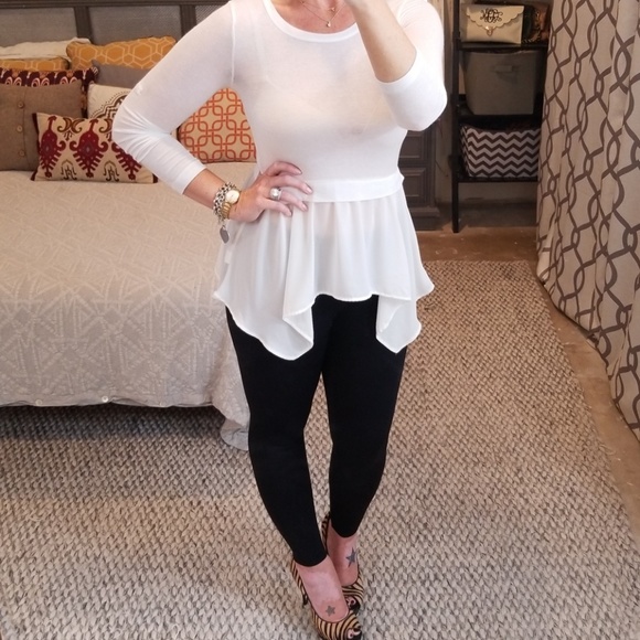 Monteau Tops - Monteau Sheer White Long Sleeve Ruffle Blouse